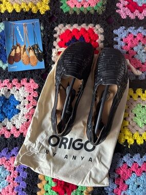 Black Woven Leather Huarache Sandals